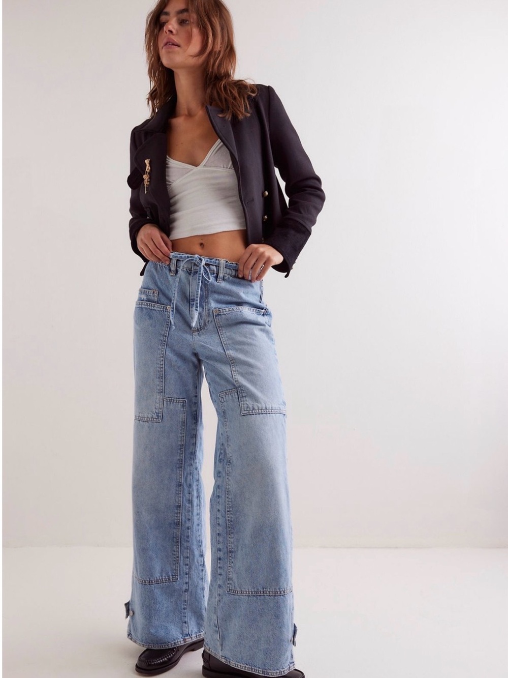 Free People Light Blue Patchwork Wide-Leg Jeans